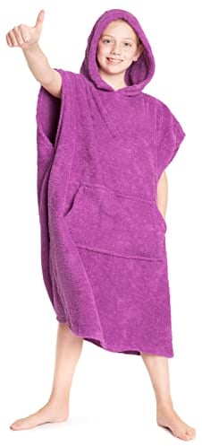CityComfort Kapuzen Handtuch Poncho Für Kinder Bademantel Zum Wechseln Mit Taschen | Badeponcho Aus 100% Baumwolle | Ideal Für Ferien, Schwimmen, Surfen, Strand, Bad (10/13 Jahre, Rosa)