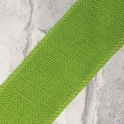 Wired Coloured Hessian Ribbon 70mm Wide by The Metre (Lime Green)