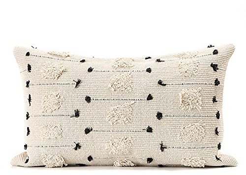 MOCOFO Kissenbezug 30 x 50 cm Kreis beige Kissenhülle getuftete gewebte Dekorative Kissenbezüge Zierkissenbezug Muster Quaste Kissenhülle