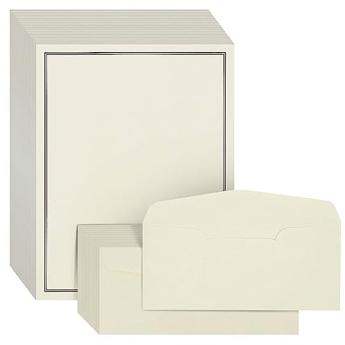 Premium Stationery Paper Set with Envelopes (Ecru and Black 48-Pack)