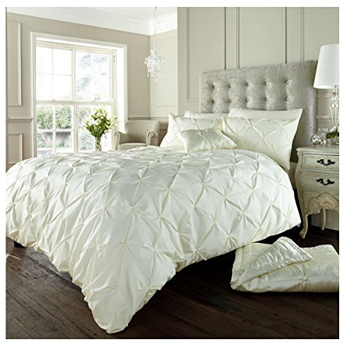 GC GAVENO CAVAILIA Pintuck Duvet Cover Single With Pillow Case, Breathable & Soft Polycotton Pleated Bedding, Pinch Pleat Comforter Bed Cover, Cream