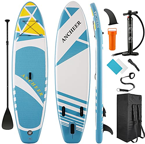 ANCHEER Aufblasbares Stand-Up-Paddle-Board mit Premium-SUP-Zubehör und Tragetasche, verstellbarem Paddel, Spiralleine, Handpumpe (Tiefseeblau), 10' x 30'' x 6''