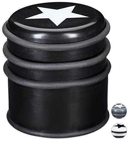Relaxdays 1 x Türstopper für den Boden, Türpuffer für Fenster & schwere Türen, groß & mit Stern, Bodenstopper, 8 cm hoch, schwarz