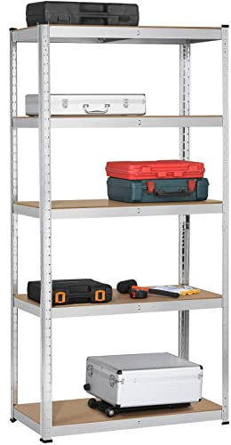Yaheetech Estantería Metálica de Almacenaje 180x90x40cm Estanteria Trastero de 5 Niveles Estante de Almacenamiento para Garaje Taller sin Tornillos Carga de 875 kg Platado