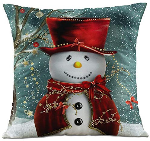 Hangood Weicher Plüsch-Kissenbezug, 40 x 40 cm, Weihnachtsmotiv, Schneemann, 40,6 x 40,6 cm