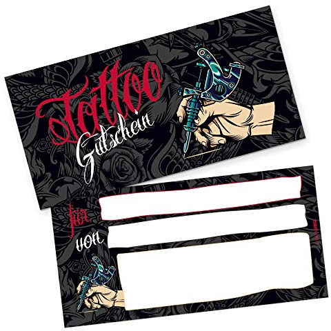 itenga Geschenkgutschein Verpackung I Geschenkkarte I Motiv Tattoo I Gutschein I 21,0 x 10,5 cm I Postkarte zum Ausfüllen
