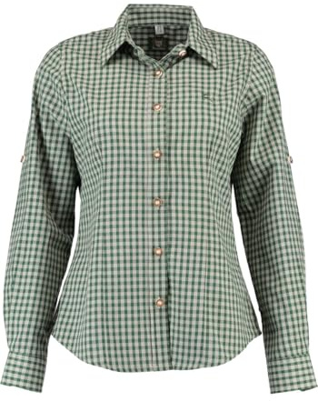 OS Trachten Damen Bluse Langarm Trachtenbluse mit Liegekragen Qorru