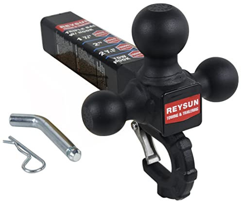 REYSUN Anhängerkupplung Tri Ball Halterung mit Haken, taktischer Abschlepphaken, passend für 5,1 cm Anhängerkupplungsempfänger, sicher mit selbstschließendem Riegel, Mattschwarz