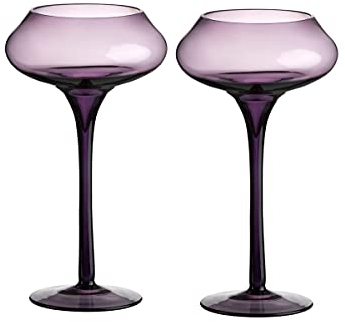 CRISTALICA Kerzenhalter Andromeda Windlicht 2er Set 25cm Leuchter auf Fuß Glas lila