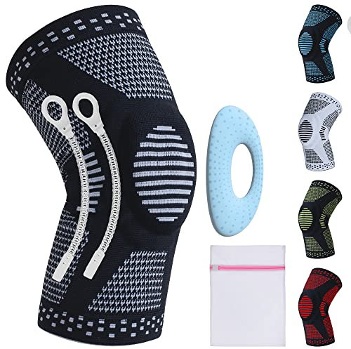 360 RELIEF - Compression Knee Brace with Gel Pads and Side Knee Stabilizers, Joint Support, Comfort, Active Recovery, Running, Workout Protection - Medium, Black + Laundry Bag