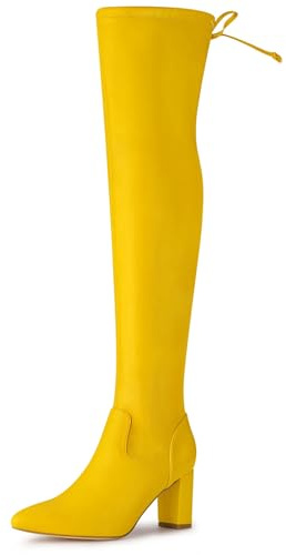 Allegra K - Stivali alti da donna con lacci e tacco spesso, Giallo, 41 EU