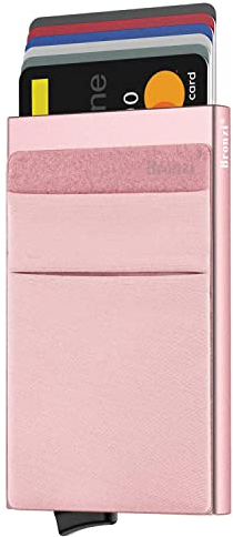 Bronzi Portafoglio Porta badge Uomo Slim - Protezione RFID Porta Carte Credito - Portacarte Mini Portatessere tascabile smart schermato (Oro Rosa)