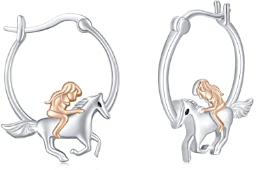 Mädchen Pferd Ohrringe 925 Sterling Silber Rose Gold Pferd Creolen Ohrringe Mädchen Fahrt Horse Tier Kleine Creolen Schmuck Geschenk für Damen Kinder
