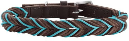 HUNTER Solid Education Cord Hundehalsband | robustes Rindsleder mit Polyesterdesign, handgeflochten, Made in Germany, Farbe: Dunkelbraun/Türkis, Größe: 50