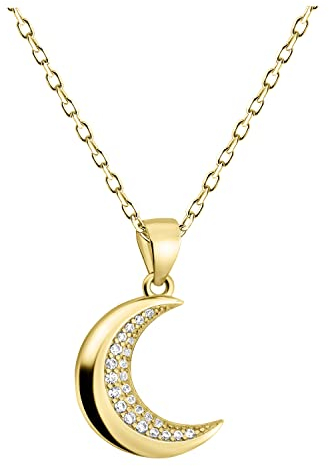 Sofia Milani - Damen Halskette 925 Silber - vergoldet/golden - mit Zirkonia Steinen - Mond Anhänger - N0446