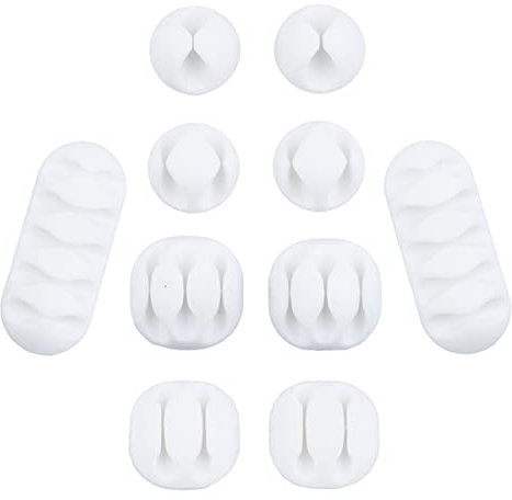 Cozlly 10 pcs Cable Holder Clips Silicone Adhesive Cable Management Cord Organiser White Cable Tidy Clips for Desk Wall home office USB Charging Wire Organization