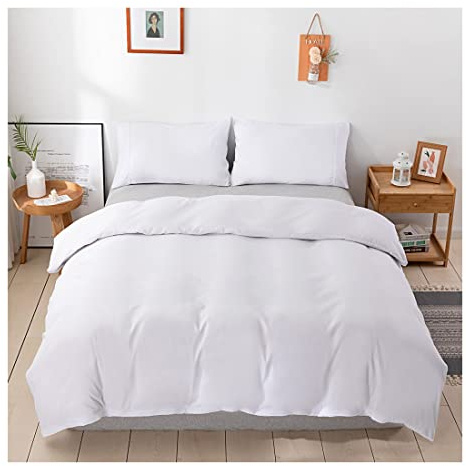 Solid Colour Duvet Cover Set Matching Pillowcases, 1000TC Microfiber Quilt Comforter Encasement, Wrinkle & Stain Resistant Bedding, Easy Care, Machine Washable, Zipper Closure (White, Double)