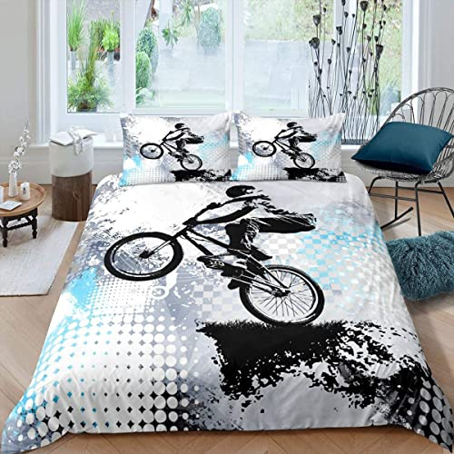 LATIZI FahrräDer Bettwäsche 135x200 Weich Kuschelig Mikrofaser 3D Druck Minimalistisch Bettwäsche-Sets Jungen Teenager Bettbezug und 2 Kissenbezug 80x80 cm mit Reißverschluss