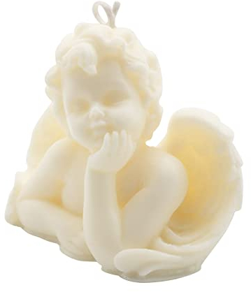 Candles-Kerzen Rose Duftkerze Soja in Form eines Weihnachtsengels, vegan, dekorative Kerze, süße Kerze, weißer Engel, Kerzenständer auf Standfuß, Wohnzimmer (Weiß, A)