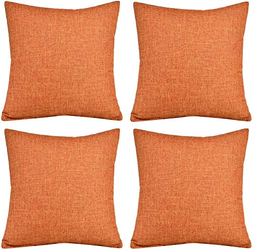 GONOVE Cushion Covers 60×60cm Solid Soft Cotton Linen Throw Pillow Cover Set of 4 Decorative Plain Pillowcase Square Cushion Cover for Home Sofa Bed Chair Décor, Orange