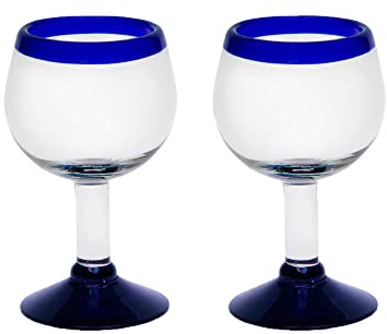 Copas de licor con mango 6cl, juego de 2 piezas, Copitas Altas azul, soplado a mano de México reciclado