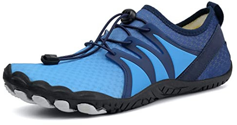 Teechodina Unisex Traillaufschuhe Herren Damen Wanderschuhe Barfußschuhe Laufschuhe Knit Sneaker Fitnessschuhe Fivefinger Zehenschuhe, Dunkelblau N, 43