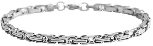 Akzent Panzerarmband aus Edelstahl Byzantiner-Armband Länge 22cm Stärke 4mm Armkette silberfarbig Karabinerverschluss
