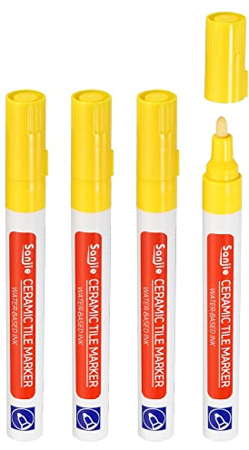 PATIKIL Fugenstift, 4 Pack Fliesen Farbe Markierung Reparatur Stifte Farbe Stifte Fliesen Fugen versiegelung Stift mit zusätzlichen Tipps für Boden fliesen Lücke, gelb