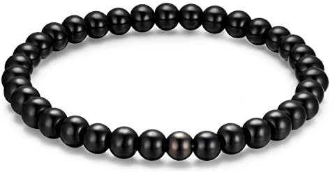 day.berlin Obsidian Perlenarmband Herren in Schwarz, mit echten 6mm Edelsteinen & Edelstahl Perle, 19cm lang mit flexiblem Zugband, Naturstein Armband, handgemacht für Damen