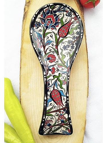 LEMOSE Handmade Ceramic Spoon Rest - Unique Tulip Design Craftsmanship Spoon Holder - Decorative Colorful Spoon Rest for Kitchen Counter Stove Top - Kitchen Decor and Accessories