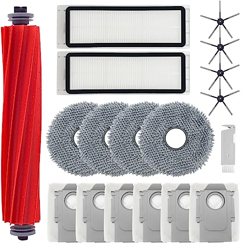 Home Times Zubehör-Set für Roborock Q Revo, 1 Walzenbürste, 2 Hepa-Filter, 4 Seitenbürste, 4 Wischtücher, 6 Staubbeutel, 1*Bürste