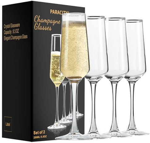 PARACITY Champagnerflöten, Champagnergläser 4er Set, Elegante 241.0 g Glas Champagnerflöten, Geschenk für Geburtstag, Hochzeit, Weihnachten, Valentinstag