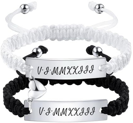 OTXIXTO Personalisierte Passende Armbänder für Paare Einstellbare Geflochtene Paare Armbänder mit Verbindbarem Herz Personalisiertes Gravur Beziehung Name Armband Schmuck Geschenke für Paare (Stil C1)