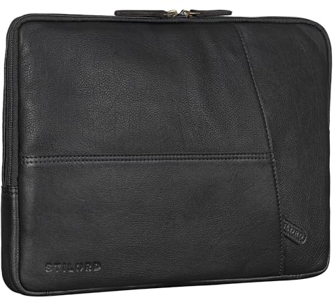STILORD 'Chuck' Stilvolle Laptoptasche Sleeve 15.6 Zoll Leder Dokumententasche Laptop Hülle Notebook Tasche Arbeitstasche Damen Ledertasche Herren Echt-Leder, Farbe:schwarz