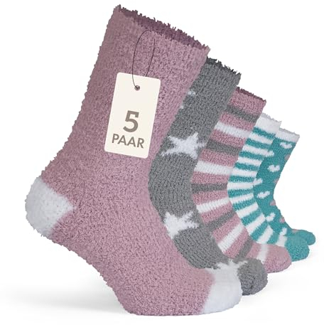 Basic Treasure 5 pares de calcetines de peluche para mujer, mullidos y gruesos, cálidos calcetines de felpa para invierno, calcetines de dormir acogedores, Mezcla de colores, 37-41