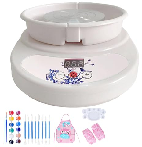 Mini tornos de cerámica, pequeños tornos de cerámica eléctricos con platos giratorios de 3,94 pulgadas y pantalla digital LCD, velocidad ajustable de 370 RPM y lavabo de ABS extraíble, para niños