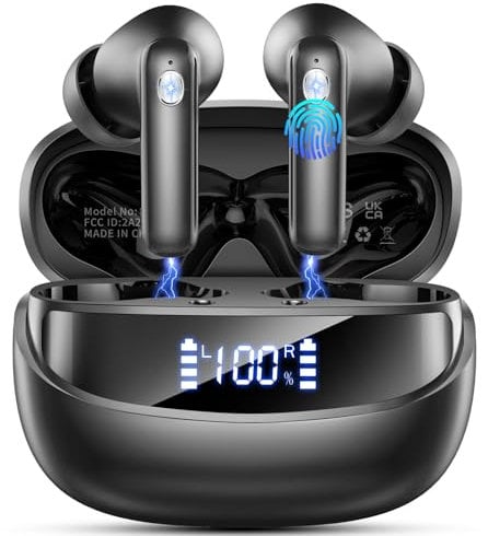 Bluetooth Kopfhörer, Kopfhörer Kabellos Bluetooth 5.4 HiFi Stereo, In Ear Kopfhörer mit ENC Noise Cancelling Mics, IP7 Wasserdicht Ohrhörer, 50 Std Spielzeit Kabellose Kopfhörer mit LED-Anzeige, USB-C