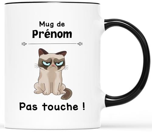 𝗖𝗔𝗗𝗘𝗔𝗨 𝗣𝗟𝗨𝗦 Mug Personnalisé Prénom - Pas Touche - Drôle, Humour, Tasse Humoristique - Pour Homme et Femme