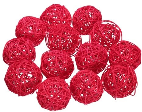sourcing map 13 Pcs Wicker Rattan Balls, 2.8inch Wood Decorative Balls Vase Fillers for Centerpiece Bowl Orbs Fillers Tree Wedding Home Decor, Red