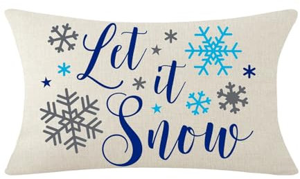 Kopfkissenbezug Blaues Wort Let It Snow Graue Schneeflocken Winter Kissenbezüge Weich Dekokissen Kissenhülle Gemütliche Kissenhüllen Für Dekoration Sofa Schlafzimmer 40x60cm