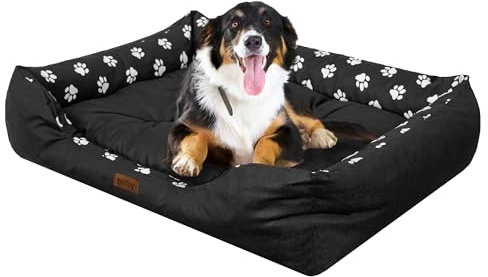 DOGGY Hundebett - Hundekissen für große Hunde - Hundekorb - EInfach zu reinigen - erhöhte Ränder, XL, 114x84 cm, Schwarz