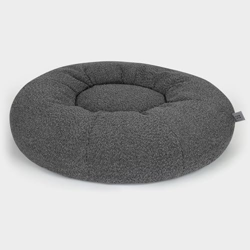 PAW WOW Leni Hundebett | Hundekörbchen rund für kleine und mittelgroße Hunde | Bouclé-Stoff (ø 80cm) (Grau)