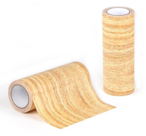 lalago Lot de 2 rouleaux de ruban adhésif aspect bois réaliste - 15 cm x 4,57 m - Pour réparation des rayures - Pour plinthes souples, portes, murs, meubles (chameau doré)