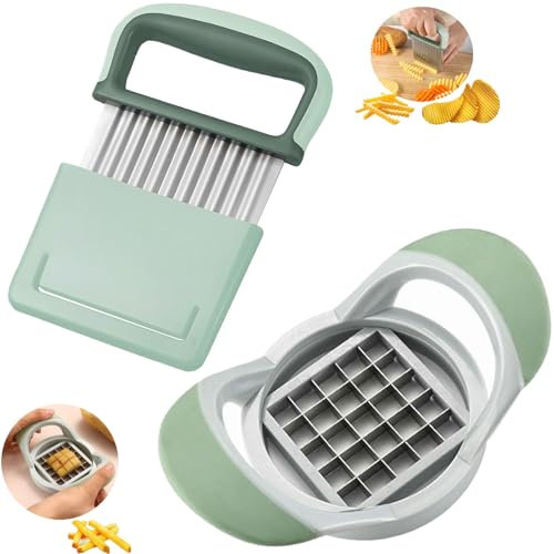 Crinkle Cutter and Potato Cutter 2 PCS, Wave Slicer Dicer Fry Cutter with Stainless Steel Blade Food-safe for Veggies, Handheld Vegetable Chopper, Salad Garnishing Tool, DishwasherSafe