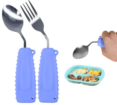 Adaptive Utensils, Weight Utensils for Tremors and Parkinson Patients, Utensil Set Spoon and Fork for Elderly (Right Hand - 1 Set Purple Spoon and Fork)