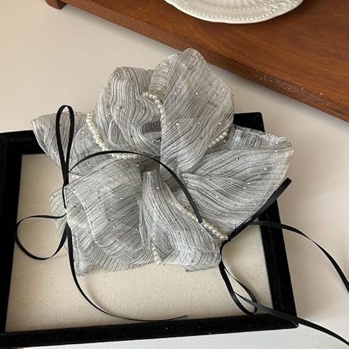 SYSUII 3 Stück Scrunchies Haargummi Damen, Organza Perle Weich Haargummis Zopfgummi Scrunchie Zopfgummi Haarband Elastische Haarbänder Pferdeschwanz Haarschmuck für Damen Frauen Mädchen -Grau