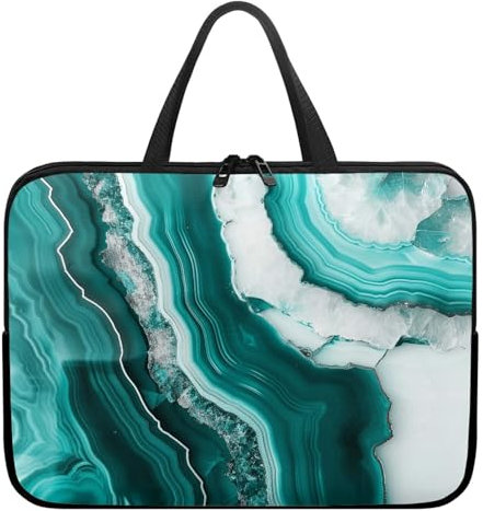 Surwin Laptophülle mit Griff, 3D Marmor Stil Laptop Hülle Tasche Wasserdicht Laptop Hüllen Laptoptasche mit Reißverschluss, Stoßfest Langlebig Notebook Sleeve (17 Zoll,Weiß Grün)