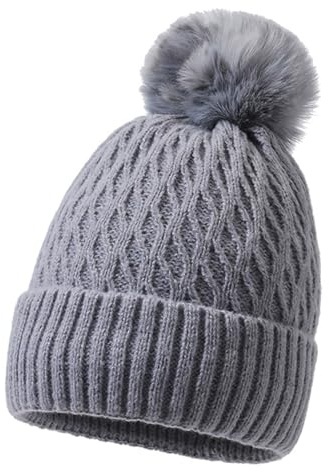 MUNSKT Bonnet d'hiver pour Femme, Bonnet Chaud en Tricot torsadé avec Doublure en Polaire Thermique, Chapeau à Pompon pour l'extérieur, Le Ski en Plein air, Chapeau en Laine