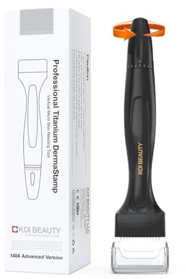KOI BEAUTY Einstellbar Microneedling Derma Stamp, Professioneller Microneedling Pen mit 140 ECHTE NADELN Titan, DermaPen für Haare, Bartwuchs, Gesicht, Körper, Beste Derma roller Alternative