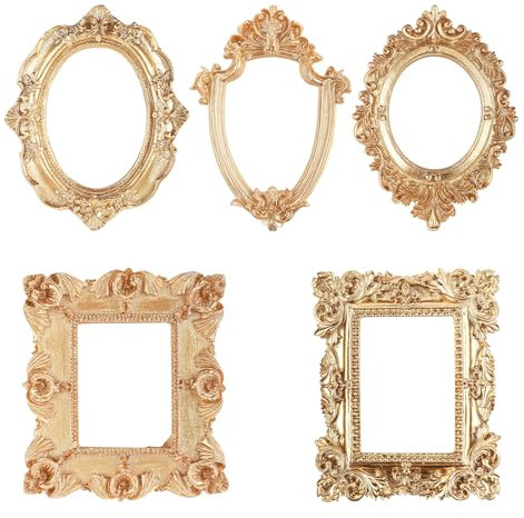 XIHIRCD 5stk Vintage-Bilderrahmen Kunstharz, Oval Rechteckig Goldfarben Barock-Fotorahmen Kunstharz Vintage-Schmuck-Präsentationsrahmen Zuhause Hotel Weihnachtsfeier-Dekoration(Mit Magnet Rückseite)
